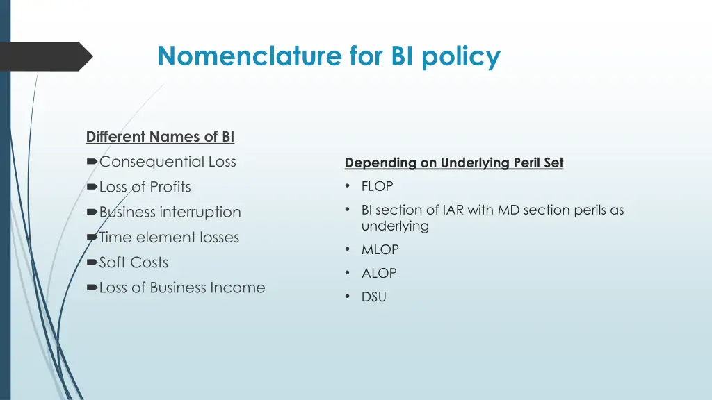 nomenclature for bi policy