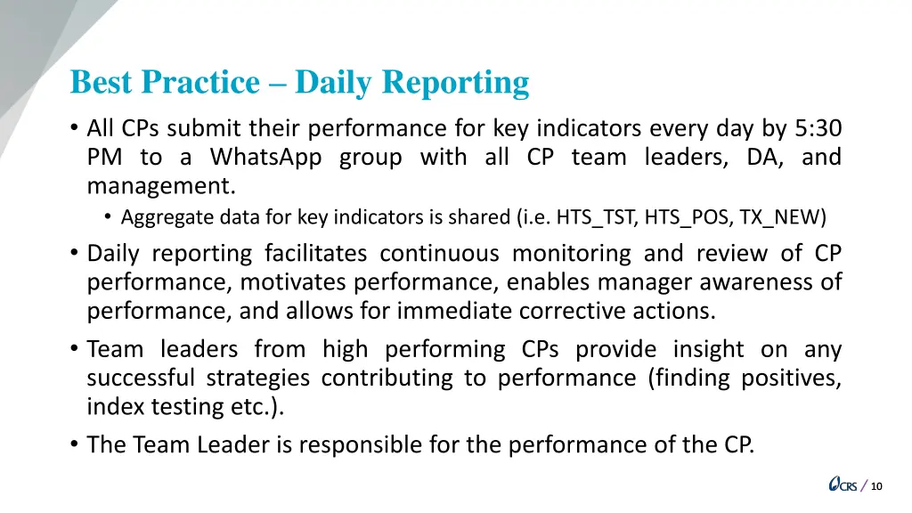 best practice daily reporting