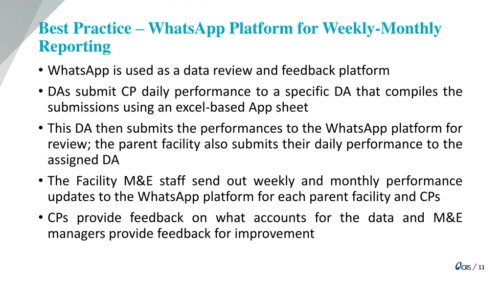 best practice whatsapp platform for weekly