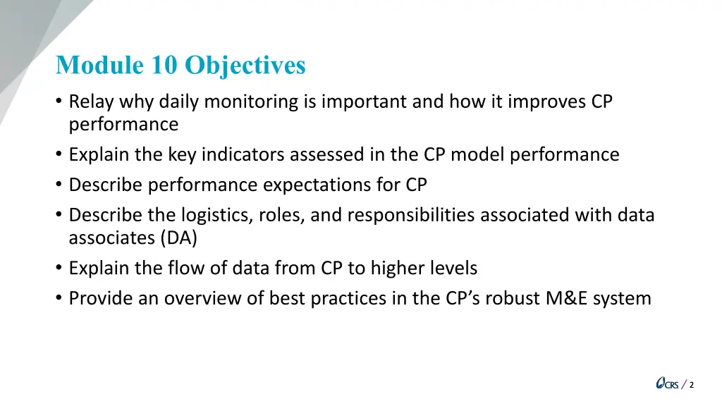 module 10 objectives