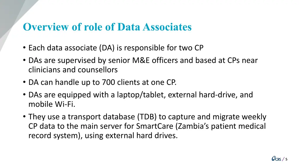 overview of role of data associates