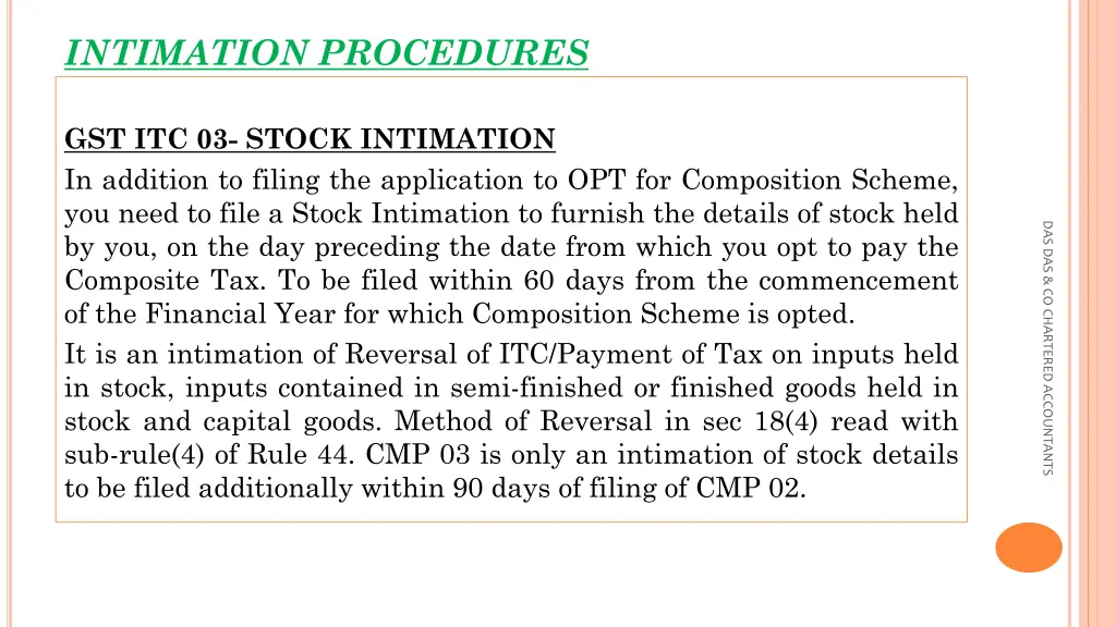 intimation procedures