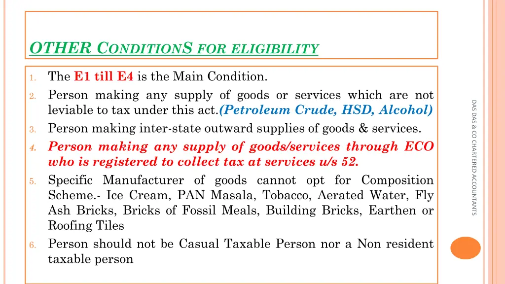 other c ondition s for eligibility