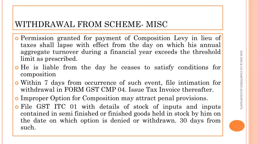 withdrawal from scheme misc