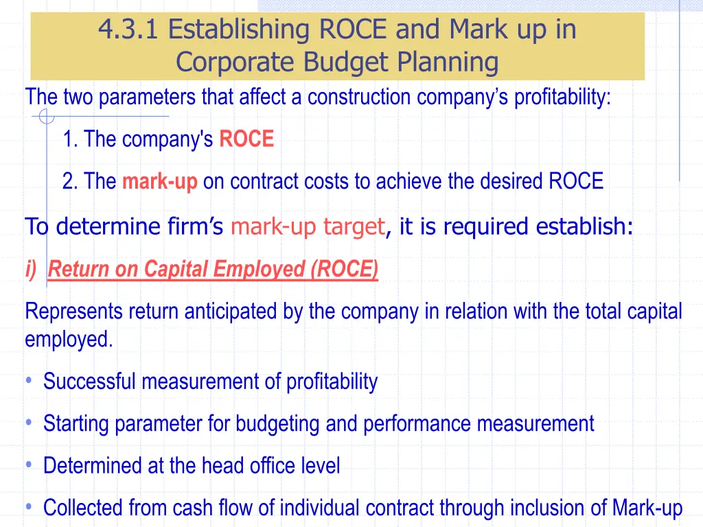 4 3 1 establishing roce and mark up in corporate