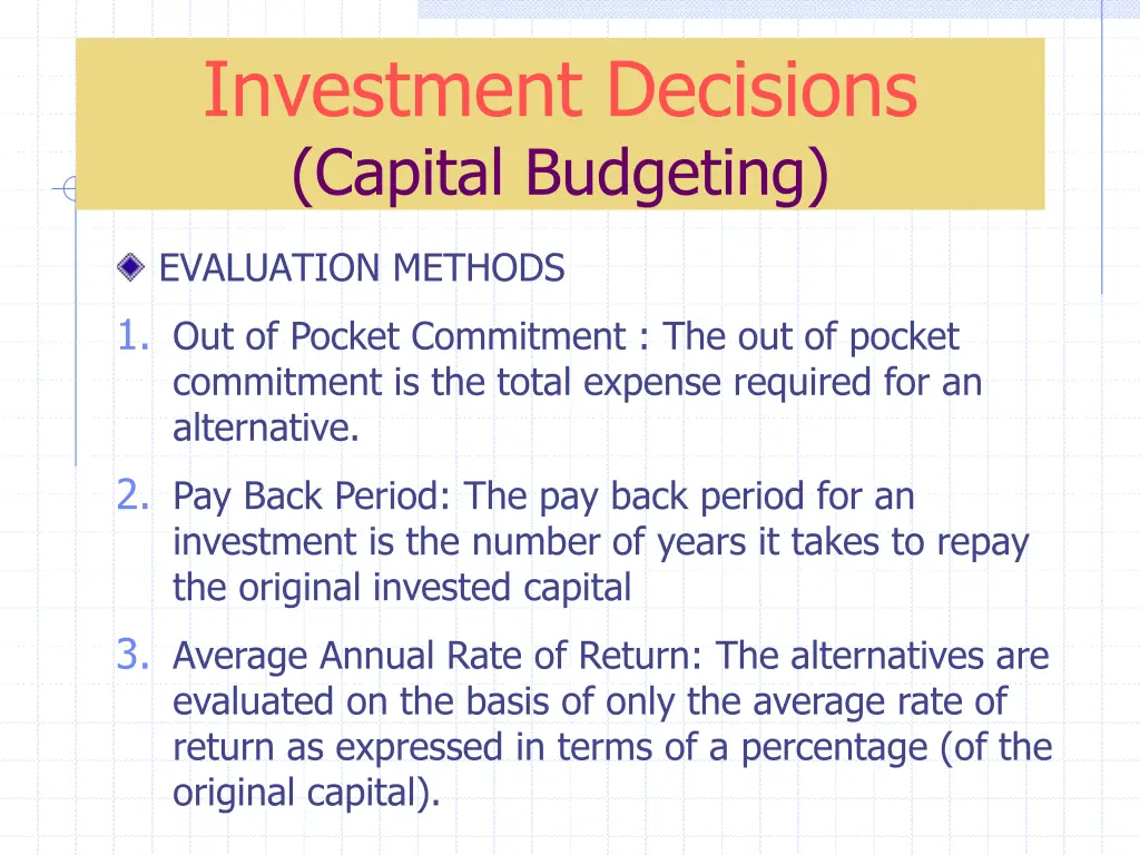 investment decisions capital budgeting