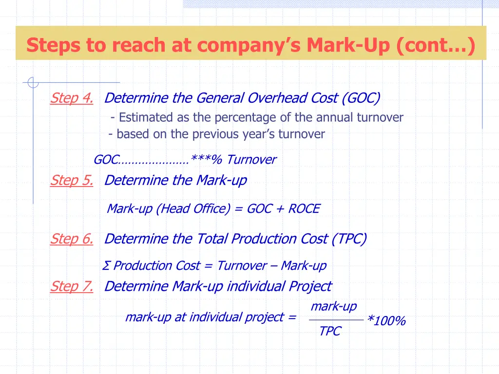 steps to reach at company s mark up cont 1