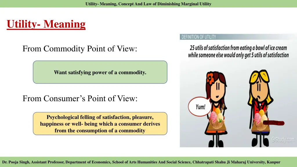 utility meaning concept and law of diminishing