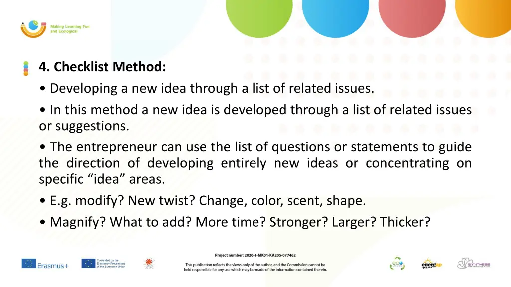 4 checklist method developing a new idea through