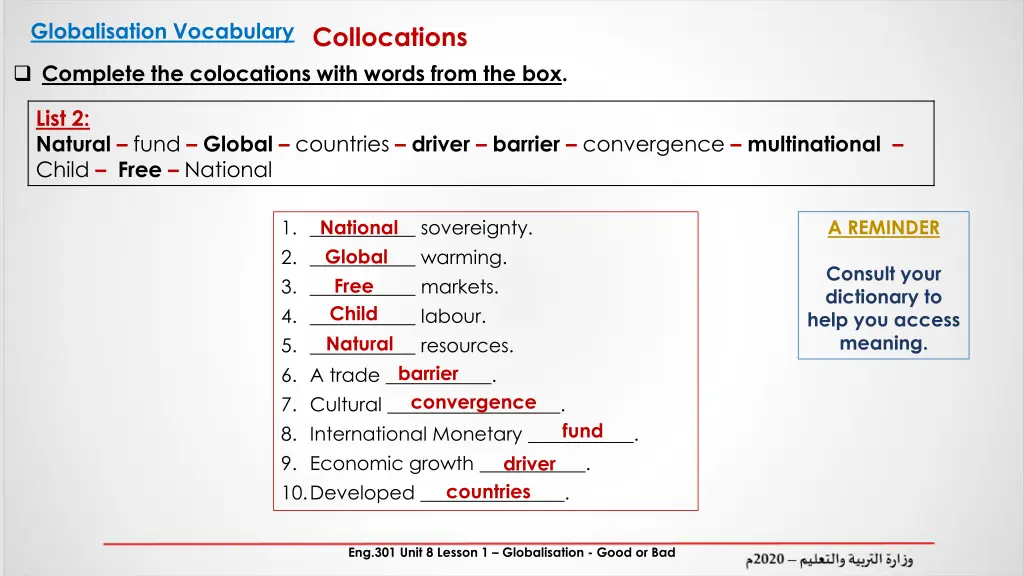 globalisation vocabulary collocations complete