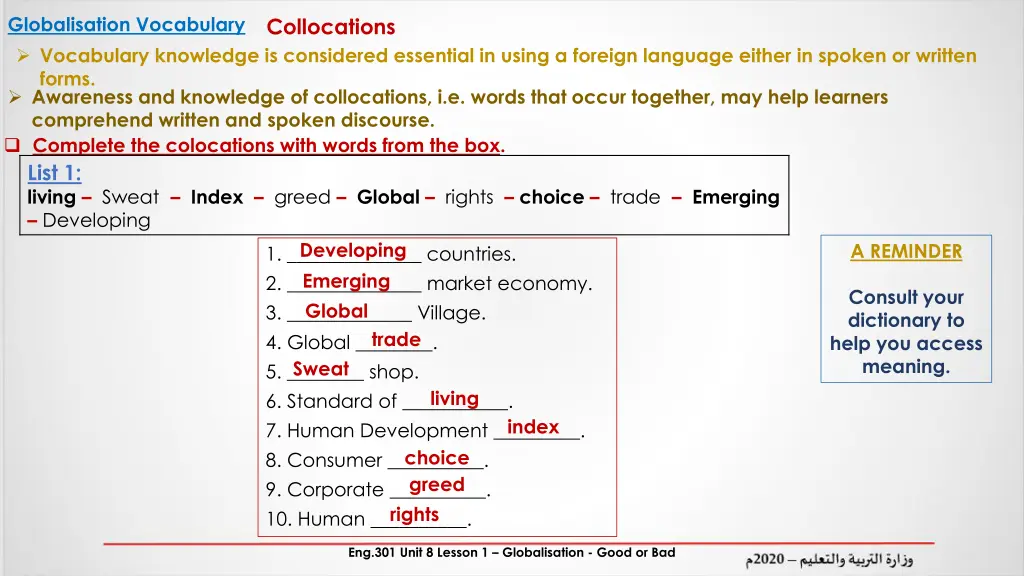 globalisation vocabulary vocabulary knowledge