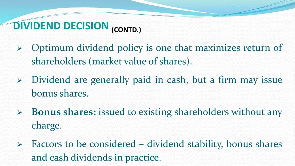 dividend decision contd