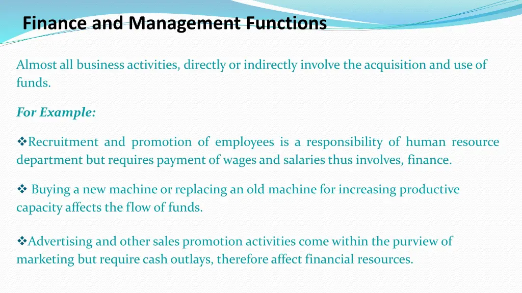 finance and management functions