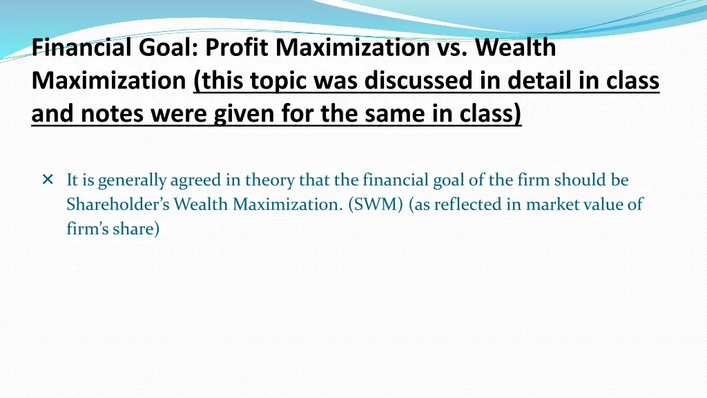 financial goal profit maximization vs wealth