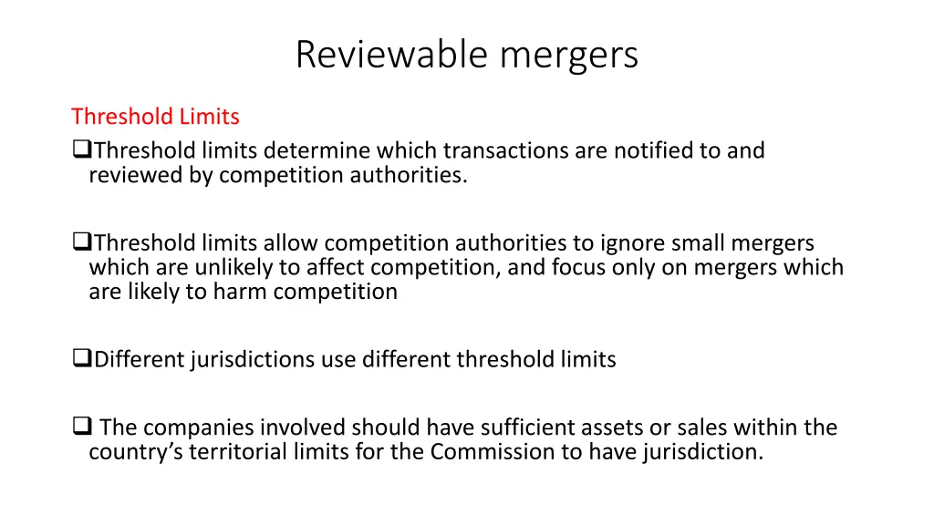 reviewable mergers