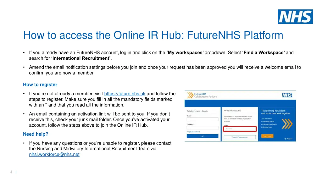 how to access the online ir hub futurenhs platform