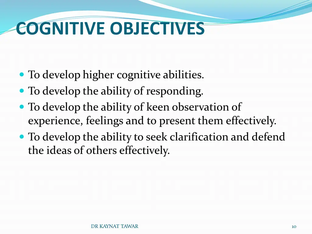 cognitive objectives