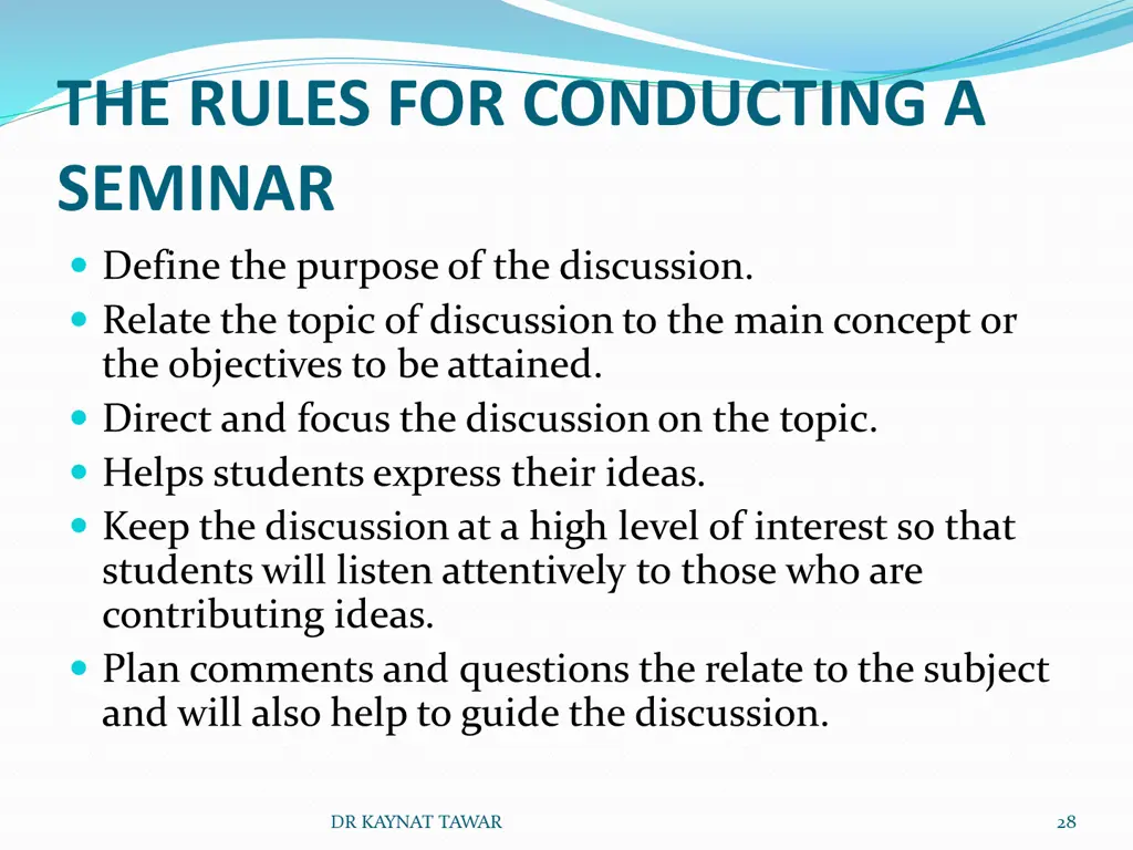 the rules for conducting a seminar define