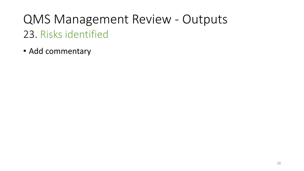 qms management review outputs 23 risks identified