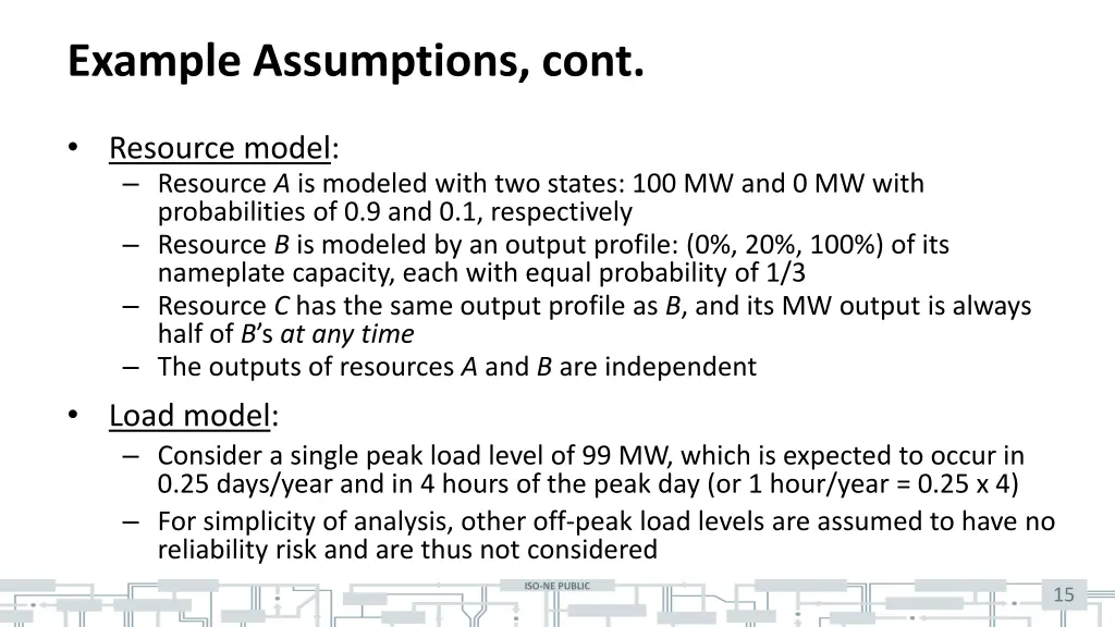 example assumptions cont