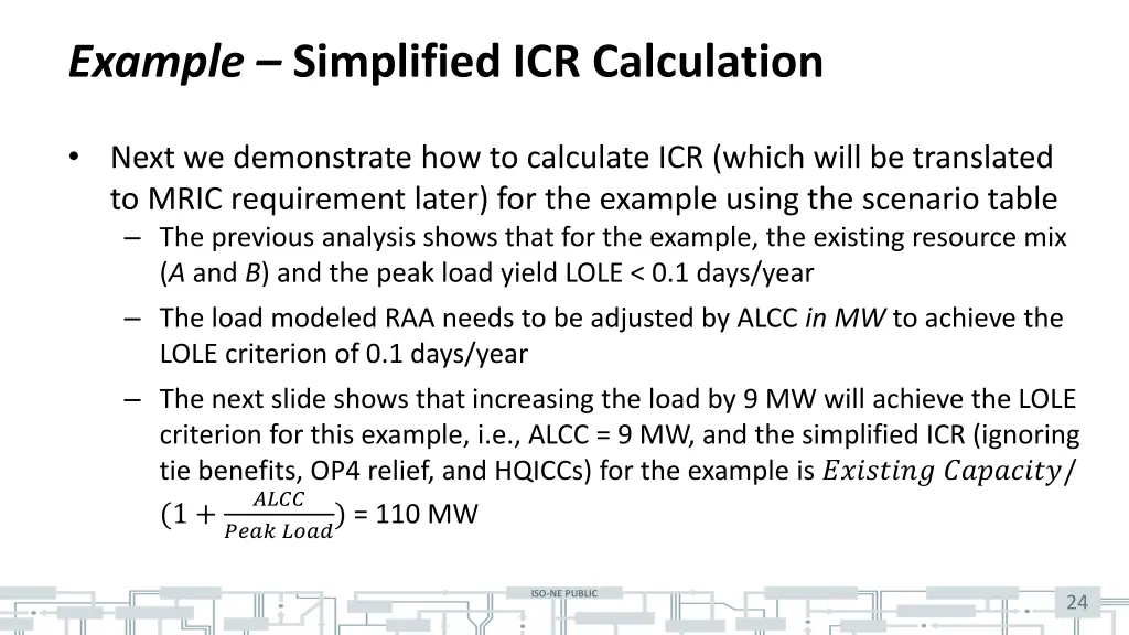 example simplified icr calculation