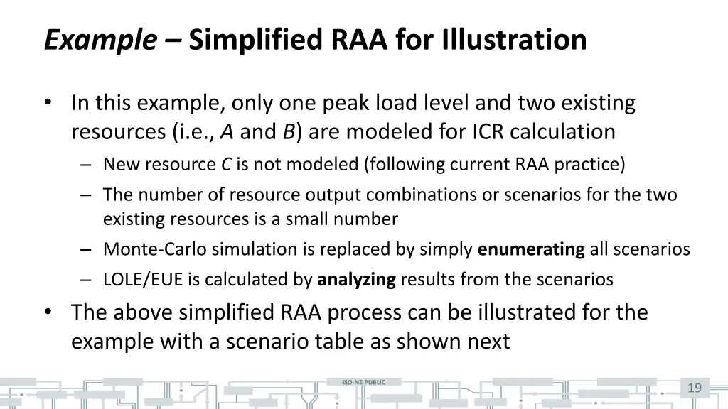 example simplified raa for illustration