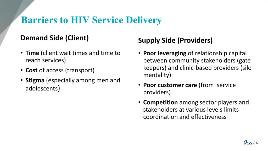 barriers to hiv service delivery