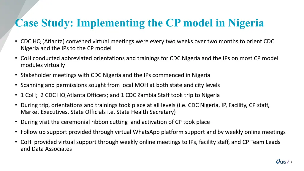 case study implementing the cp model in nigeria