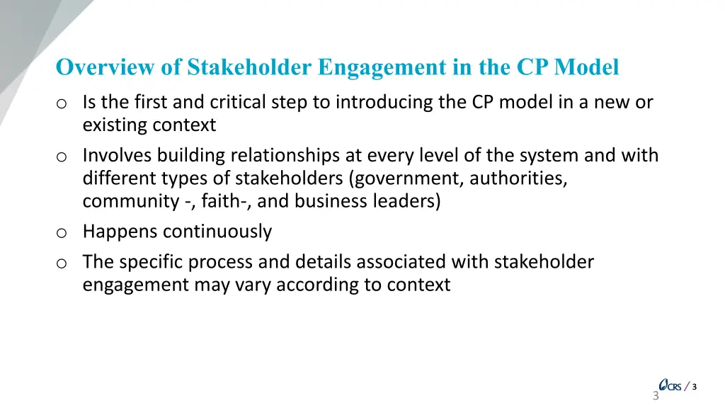 overview of stakeholder engagement in the cp model