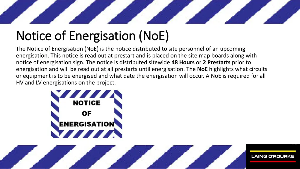 notice of energisation notice of energisation