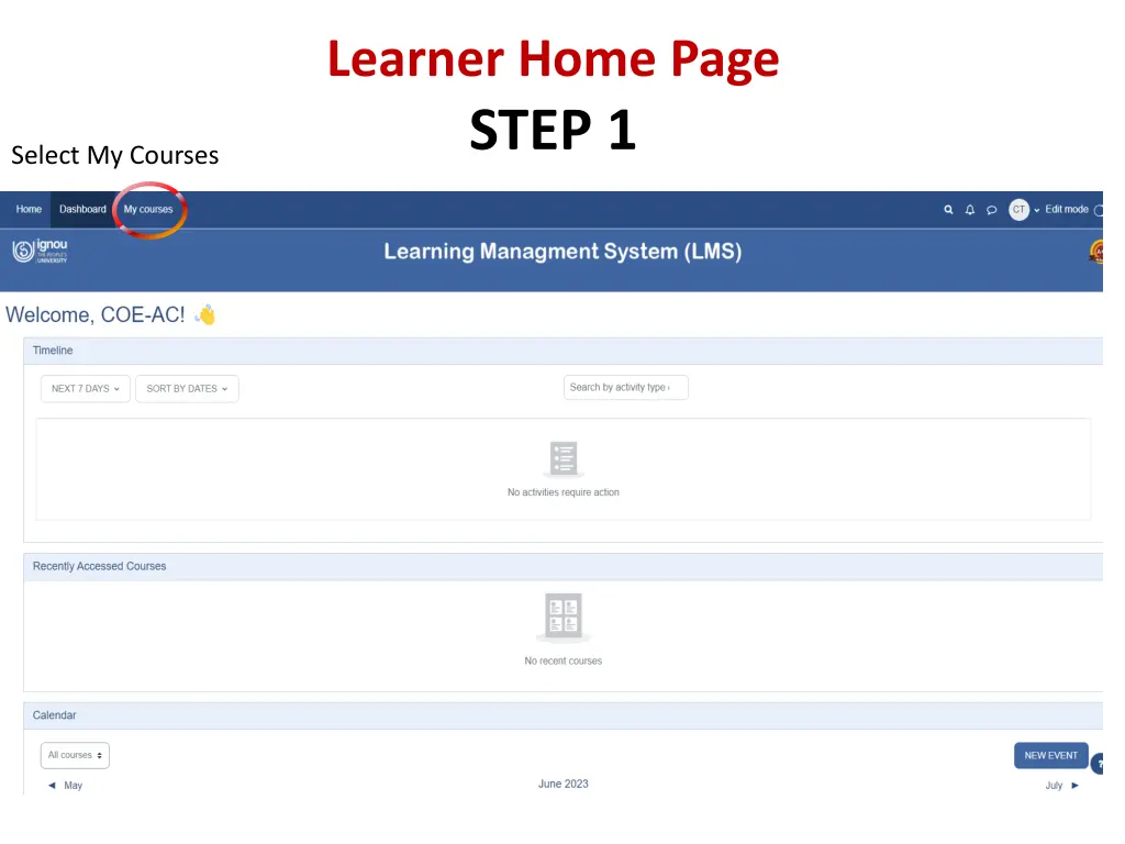 learner home page step 1