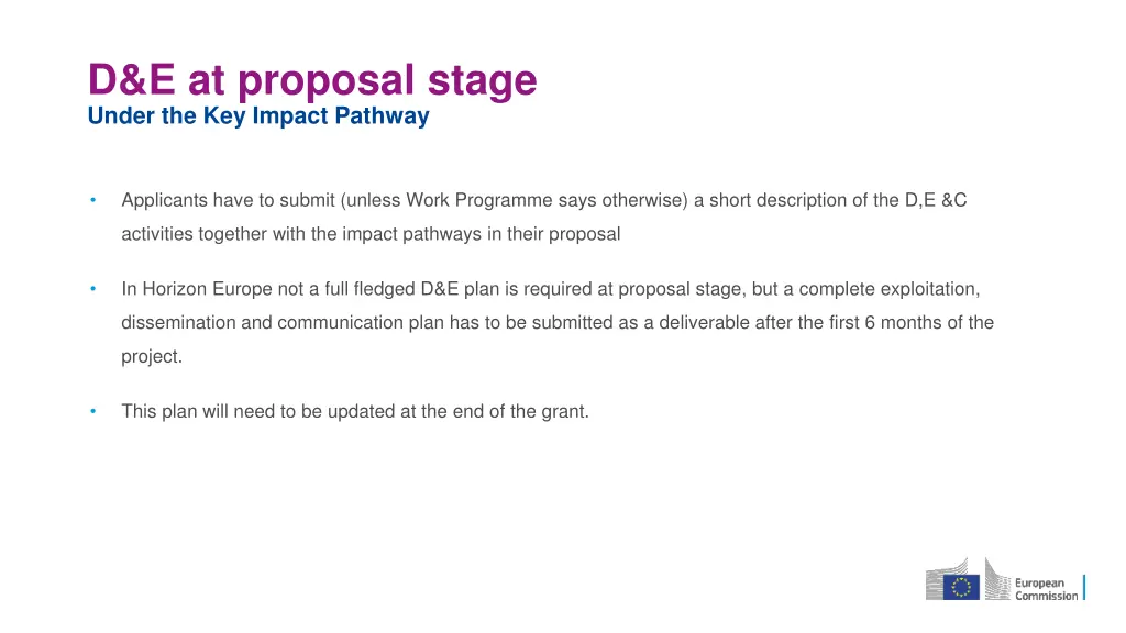 d e at proposal stage under the key impact pathway