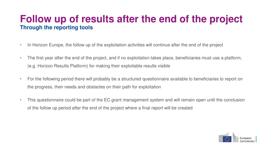 follow up of results after the end of the project