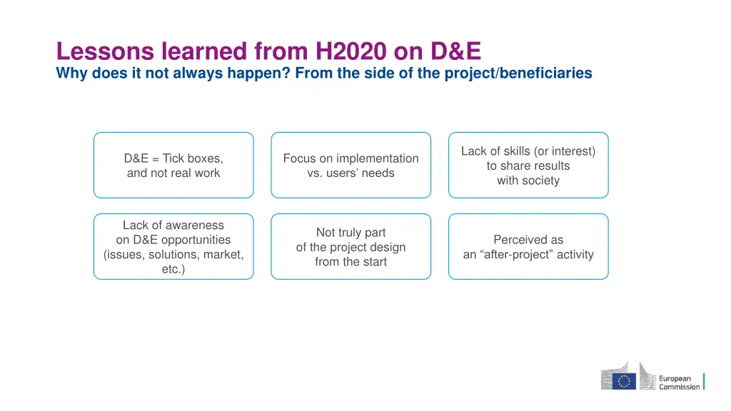 lessons learned from h2020 on d e why does