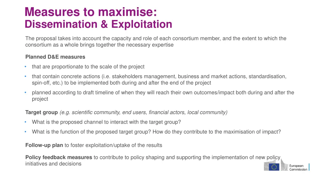 measures to maximise dissemination exploitation