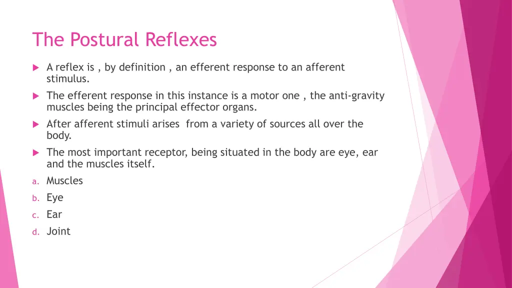 the postural reflexes