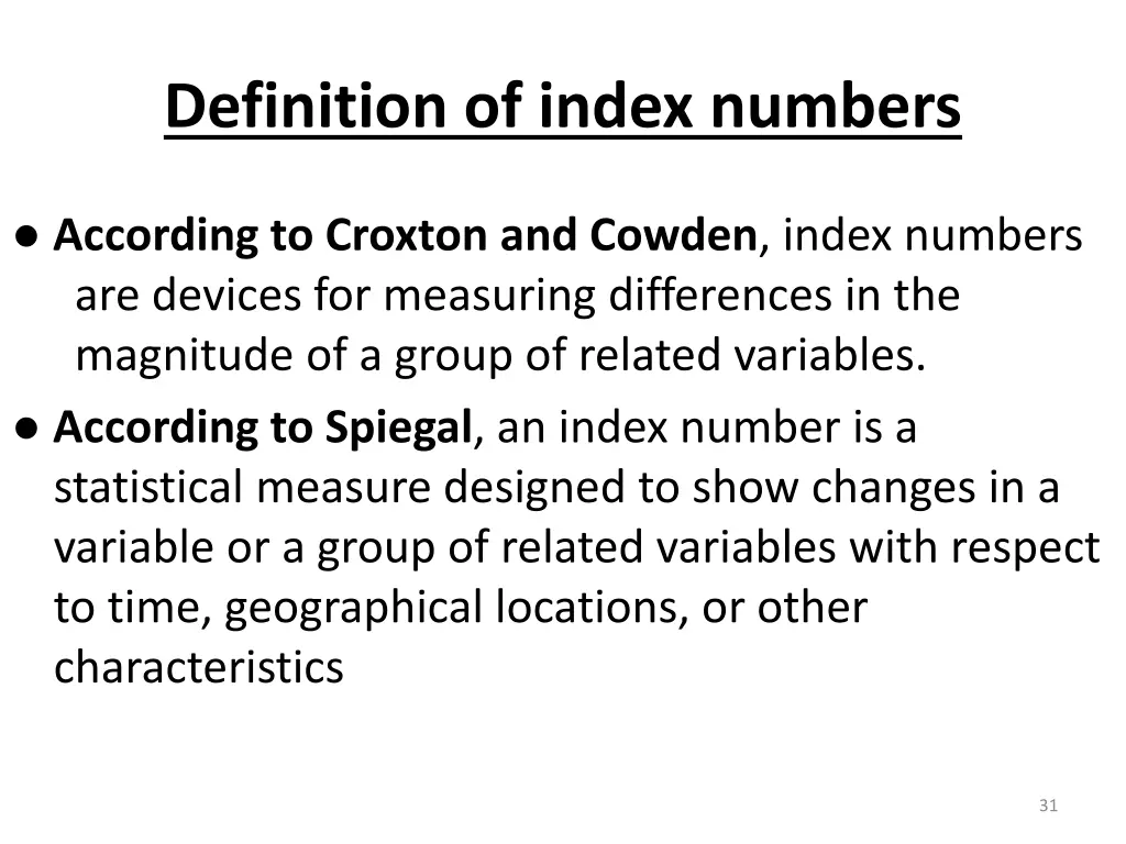 definition of index numbers