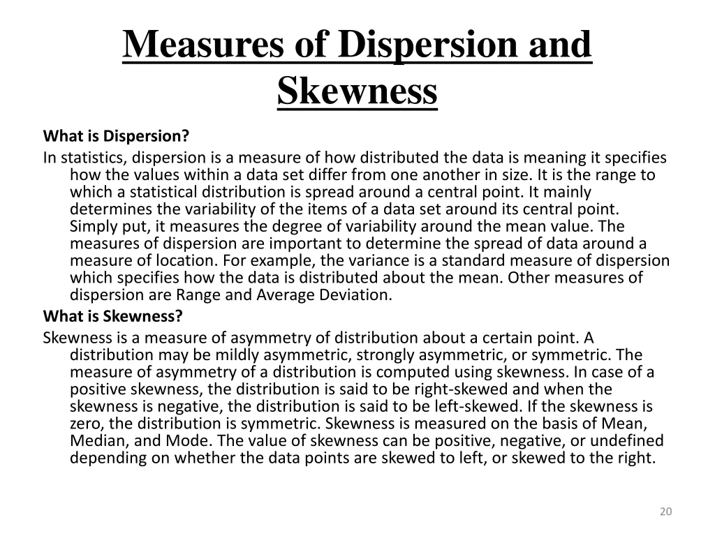 measures of dispersion and skewness