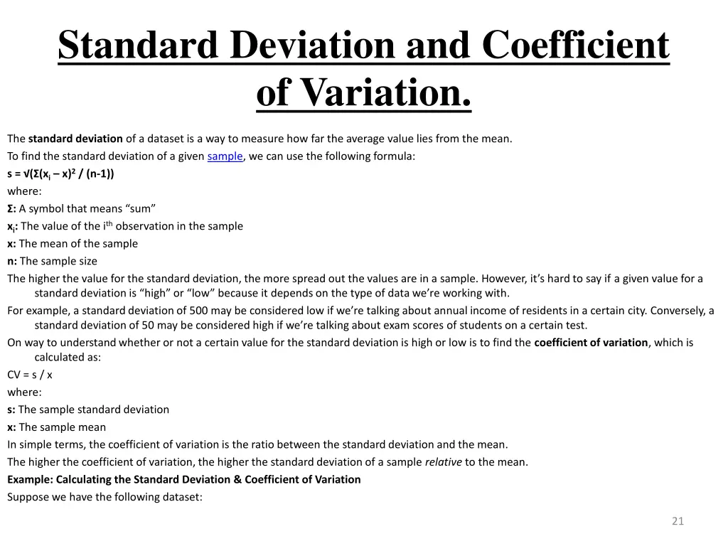 standard deviation and coefficient of variation