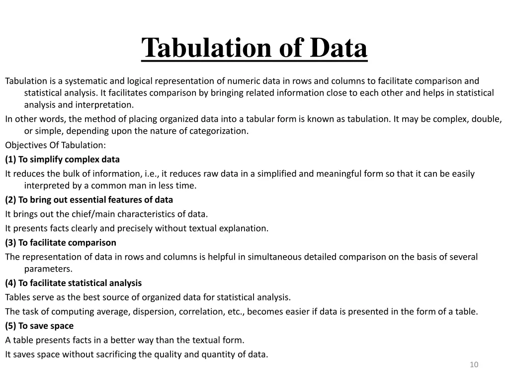 tabulation of data