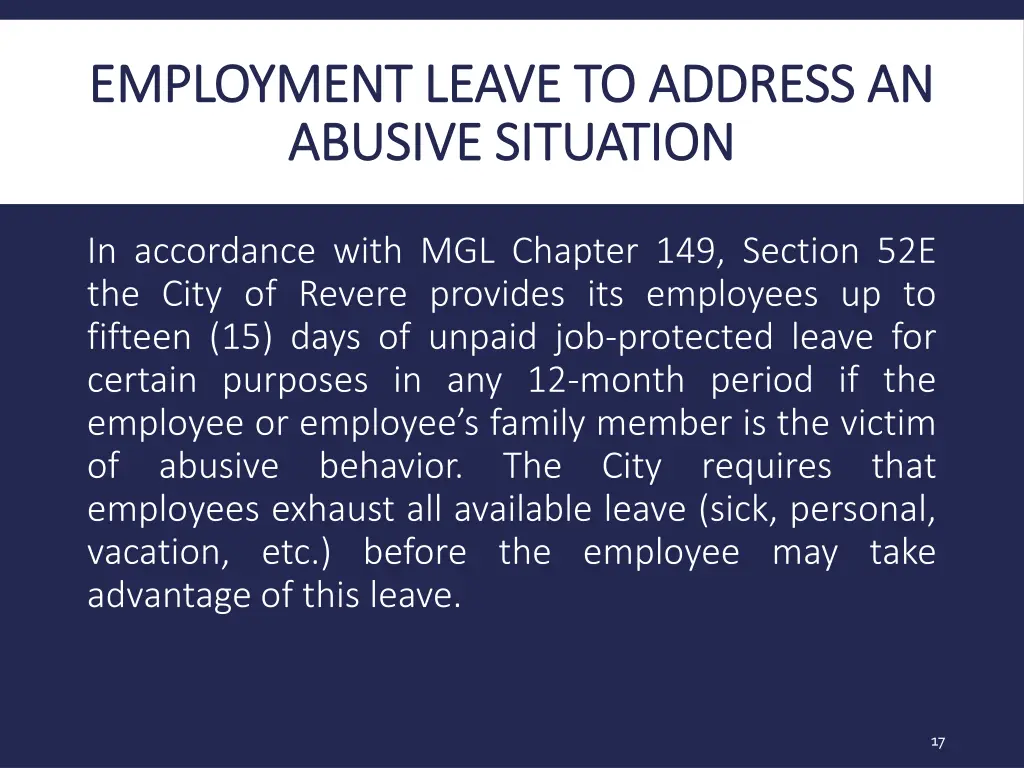 employment leave to address an employment leave