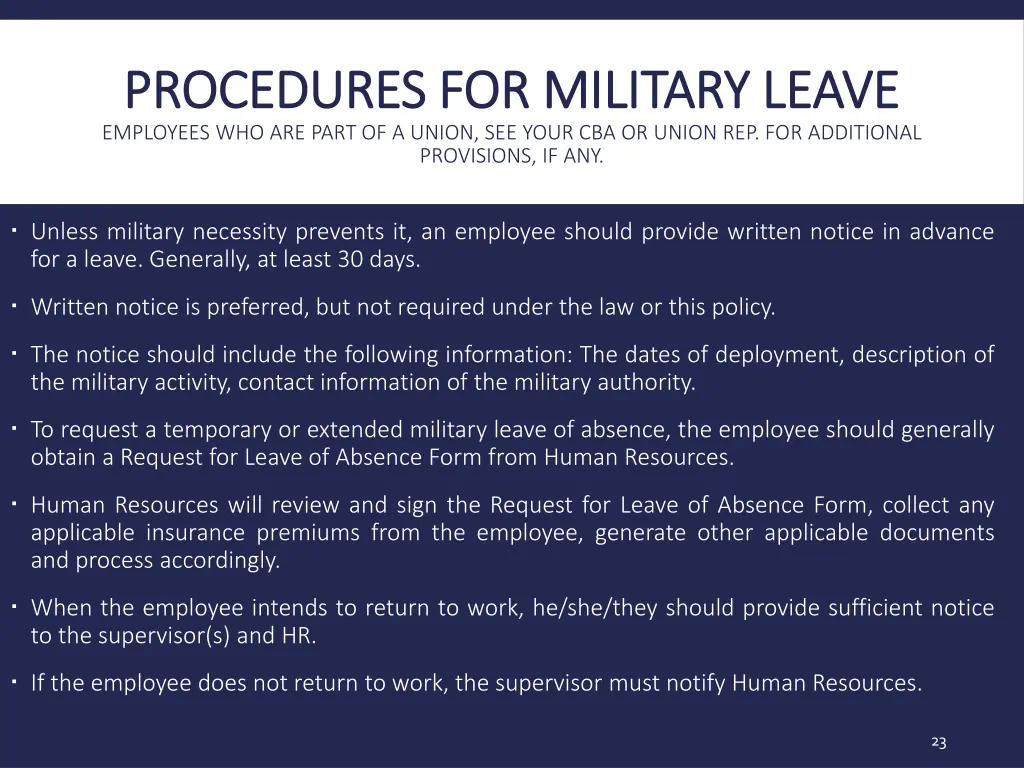 procedures for military leave procedures