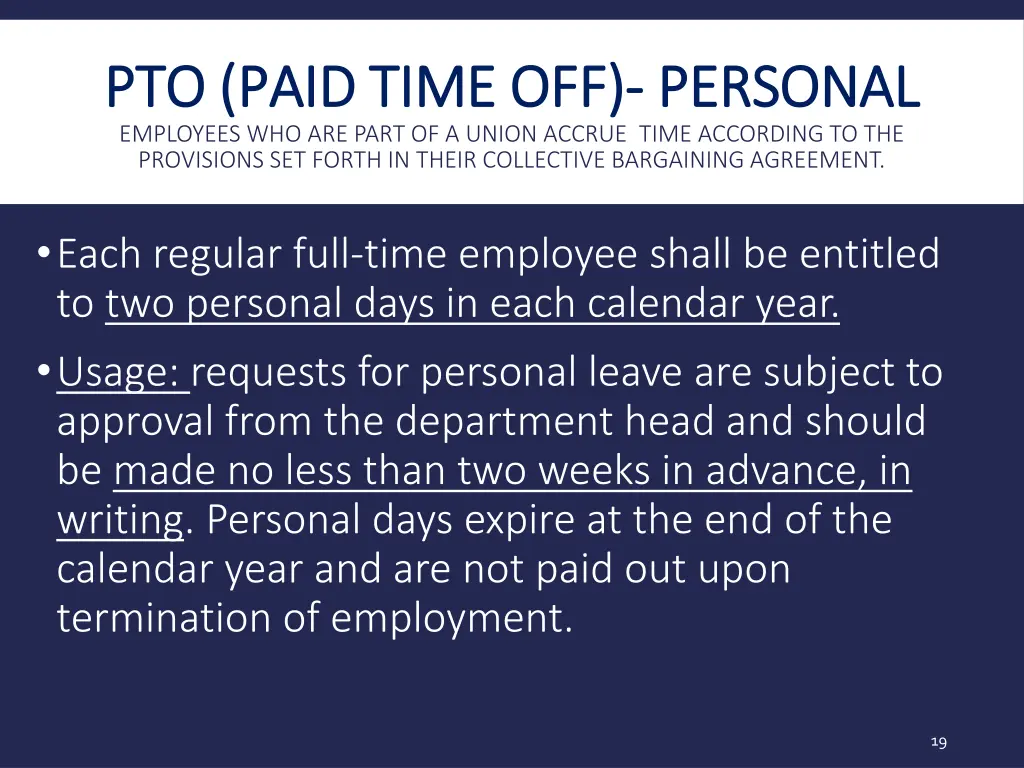 pto pto paid employees who are part of a union 1