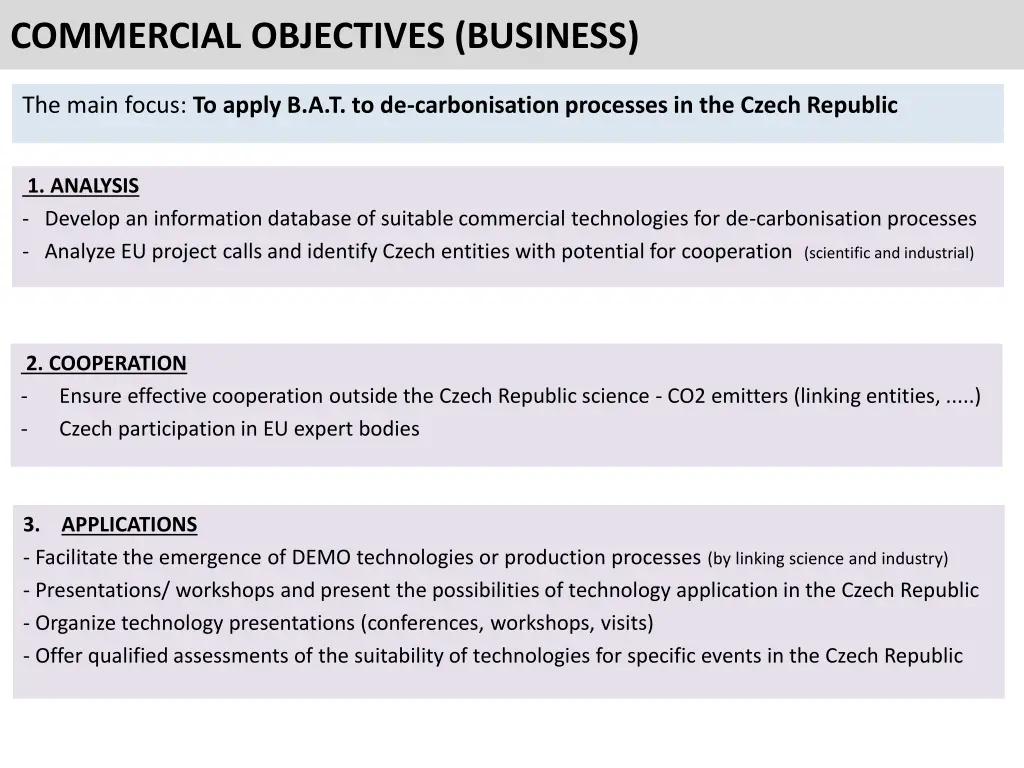 the main focus to apply b a t to de carbonisation