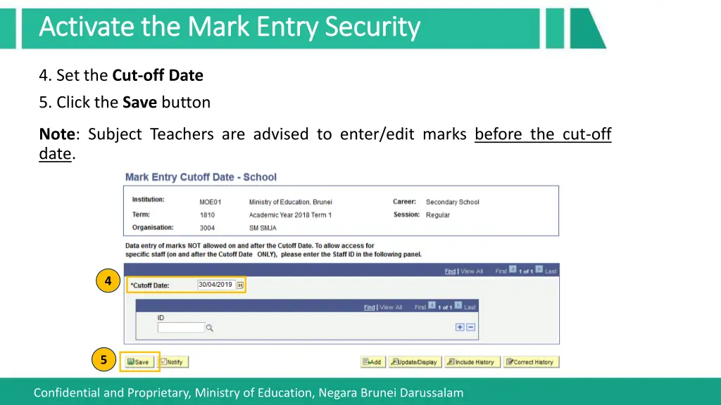 activate the mark entry security activate