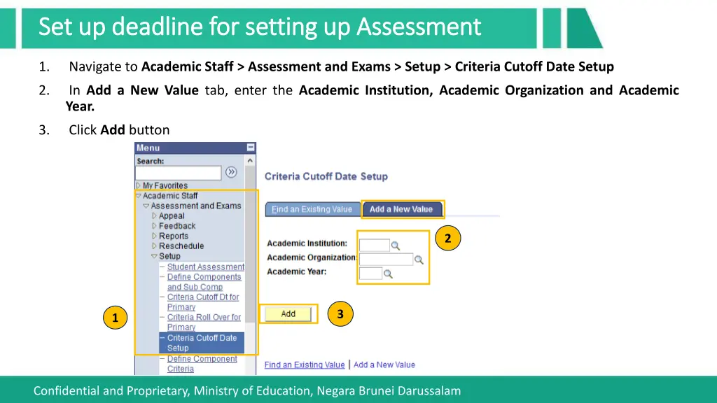 set up deadline for setting up assessment