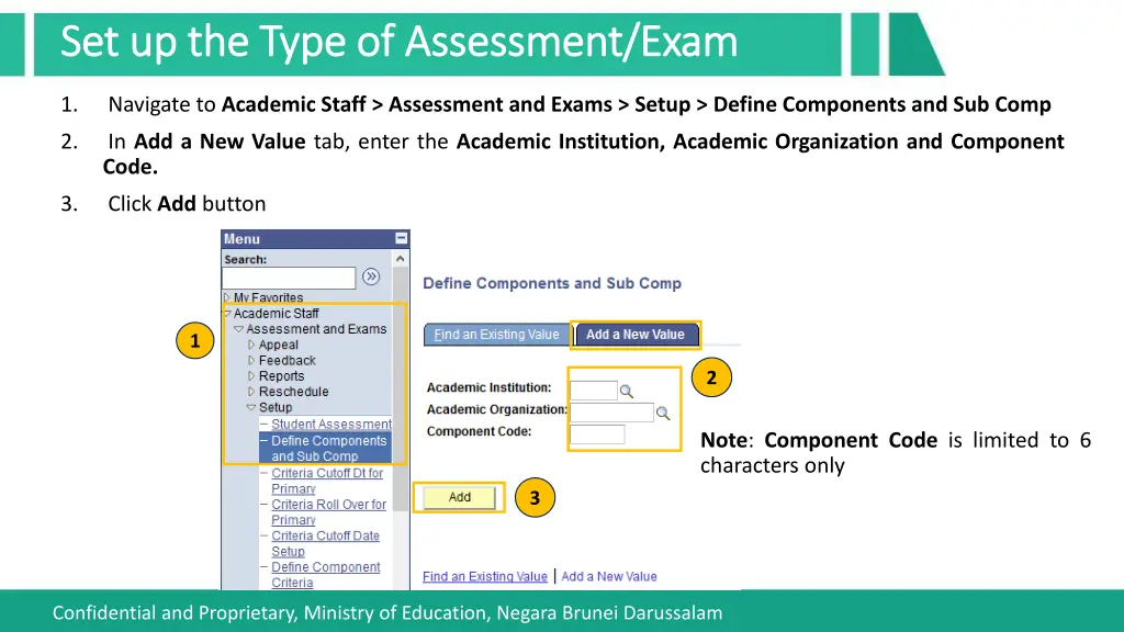 set up the type of assessment exam 1