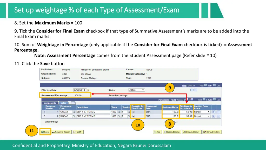 set up weightage of each type of assessment exam 2