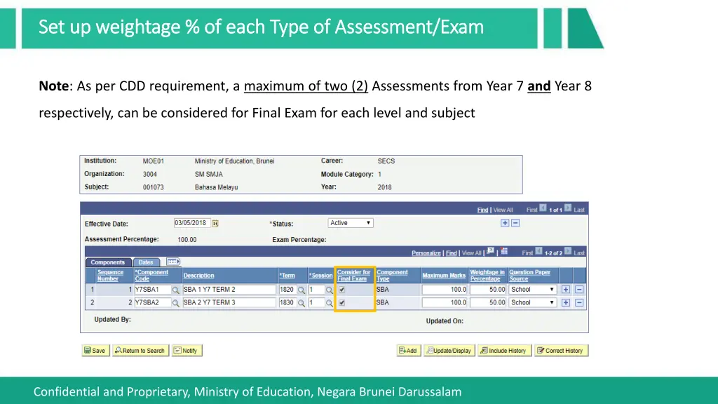 set up weightage of each type of assessment exam 3