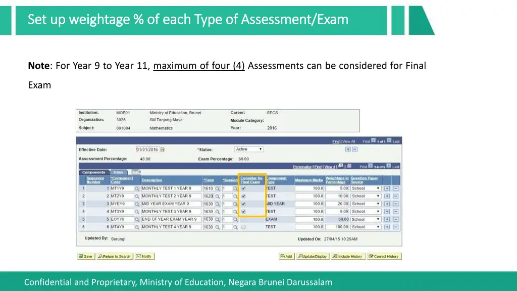 set up weightage of each type of assessment exam 4